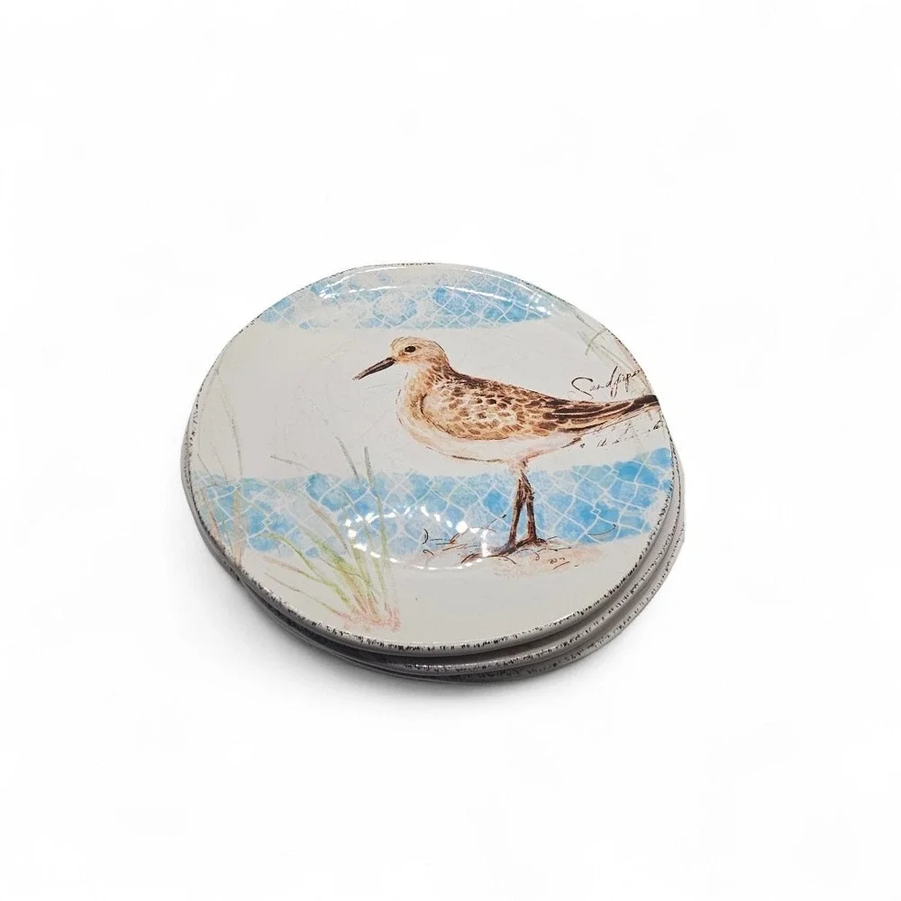 Pier 1 Sandpiper Bird Ceramic‎ Salad Luncheon Plates 8